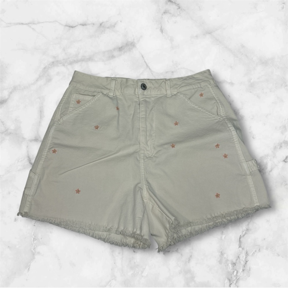 American Eagle Cream Jean Shorts with Floral Detail